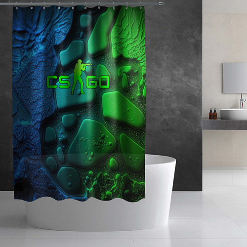 Шторка для ванной CS GO green black abstract / 3D-принт – фото 2