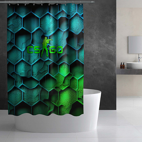 Шторка для ванной CS GO green blue / 3D-принт – фото 2