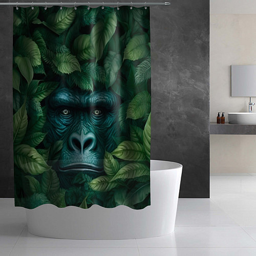 Шторка для ванной Горилла в кустах джунгли / 3D-принт – фото 2