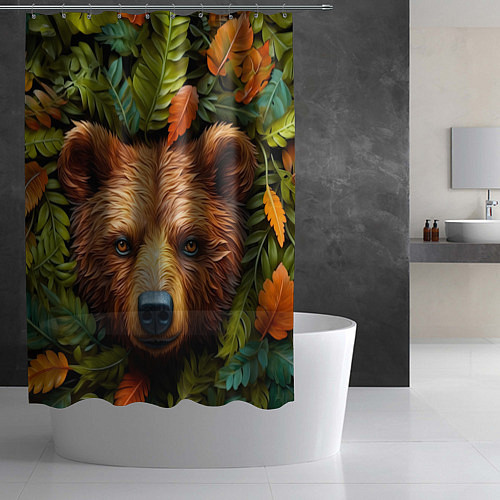 Шторка для ванной Медведь в листьях / 3D-принт – фото 2