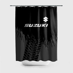 Шторка для ванной Suzuki speed на темном фоне со следами шин: символ