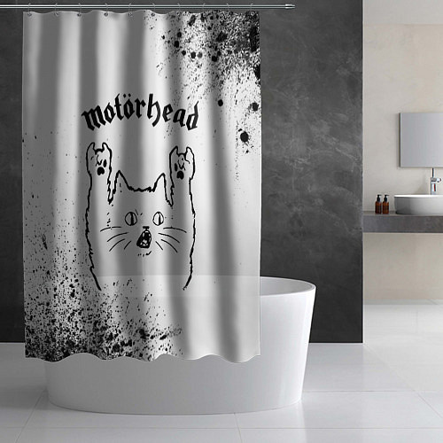 Шторка для ванной Motorhead рок кот на светлом фоне / 3D-принт – фото 2
