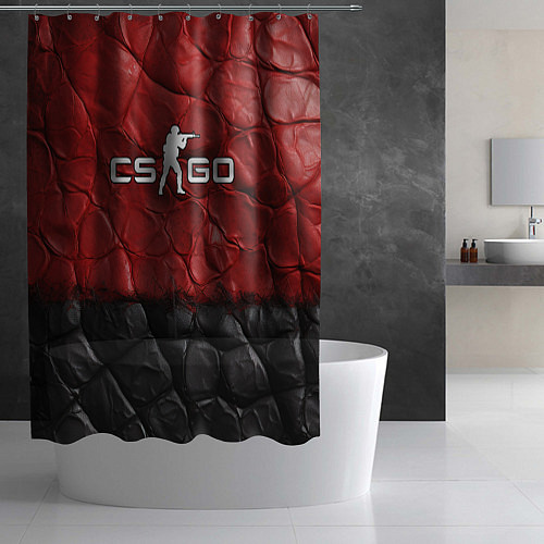 Шторка для ванной CS GO red black texture / 3D-принт – фото 2