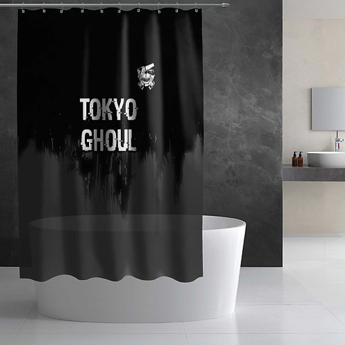 Шторка для ванной Tokyo Ghoul glitch на темном фоне: символ сверху / 3D-принт – фото 2