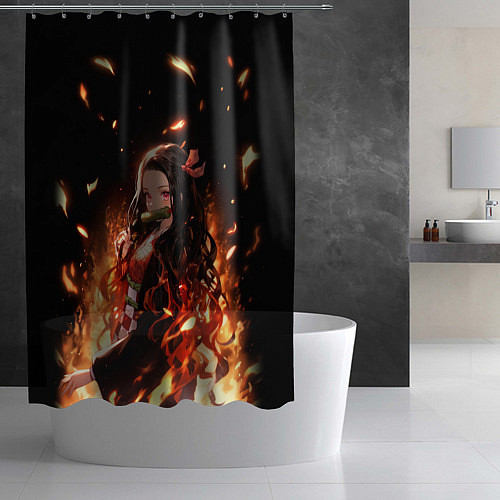 Шторка для ванной Незуко и пламя - клинок / 3D-принт – фото 2