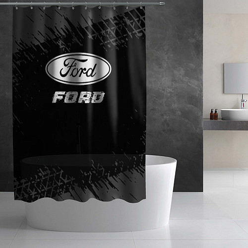 Шторка для ванной Ford speed на темном фоне со следами шин / 3D-принт – фото 2