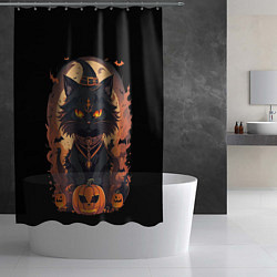 Шторка для душа Черный кот в хеллоуине, цвет: 3D-принт — фото 2