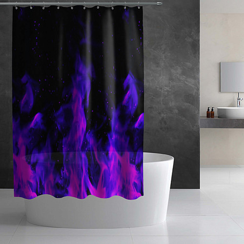 Шторка для ванной Неоновый огонь на черном фоне / 3D-принт – фото 2