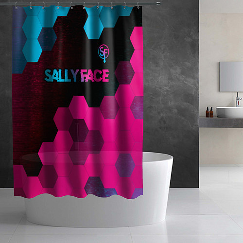 Шторка для ванной Sally Face - neon gradient: символ сверху / 3D-принт – фото 2