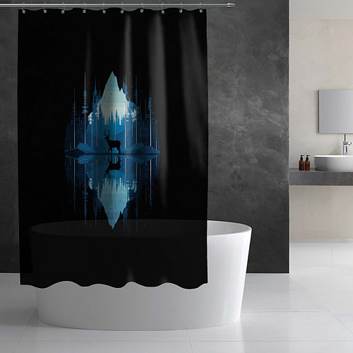 Шторка для ванной Олень в ночном лесу / 3D-принт – фото 2