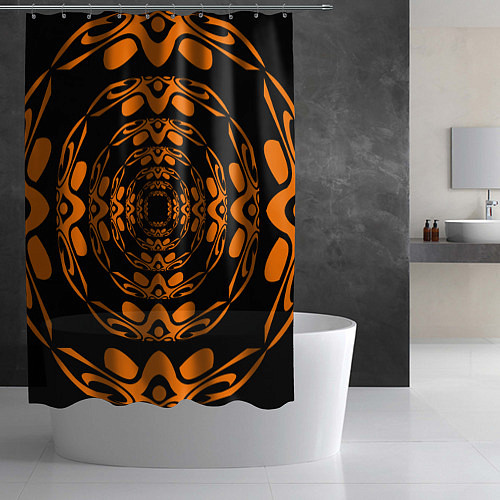 Шторка для ванной Черно-рыжий узор / 3D-принт – фото 2