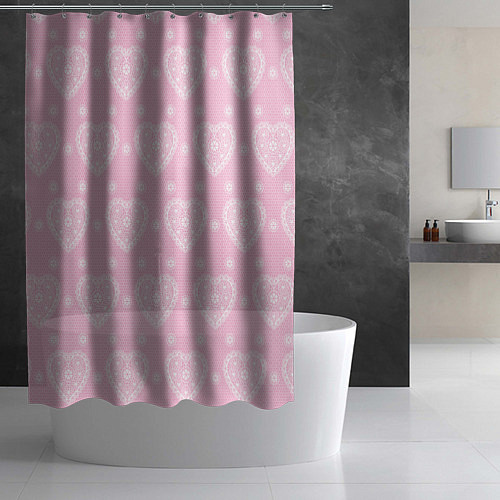 Шторка для ванной Розовое кружево сердечки / 3D-принт – фото 2