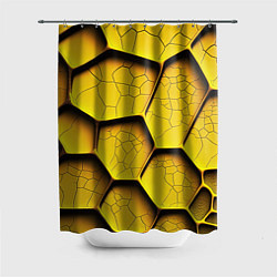 Шторка для душа Желтые шестиугольники с трещинами - объемная текст, цвет: 3D-принт