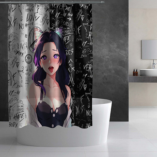 Шторка для ванной Шинобу Кочо ахегао - Клинок демонов / 3D-принт – фото 2