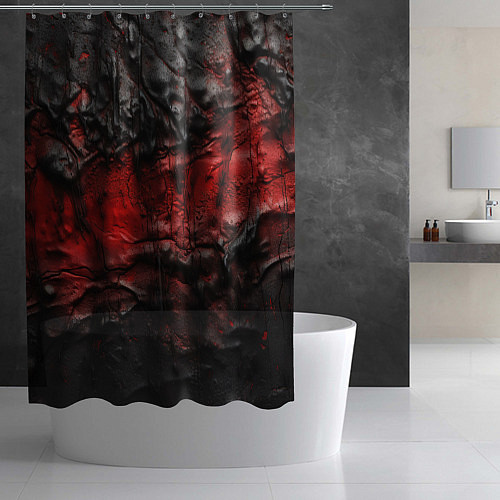 Шторка для ванной Объемная красная черная текстура / 3D-принт – фото 2