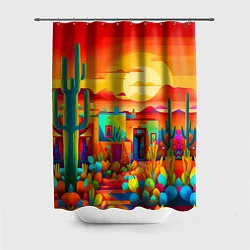 Шторка для душа Мексиканский янтарный закат в пустыне, цвет: 3D-принт