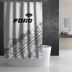 Шторка для душа Ford speed на светлом фоне со следами шин: символ, цвет: 3D-принт — фото 2