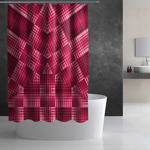 Шторка для ванной Геометрический узор арт-деко в красных тонах / 3D-принт – фото 2