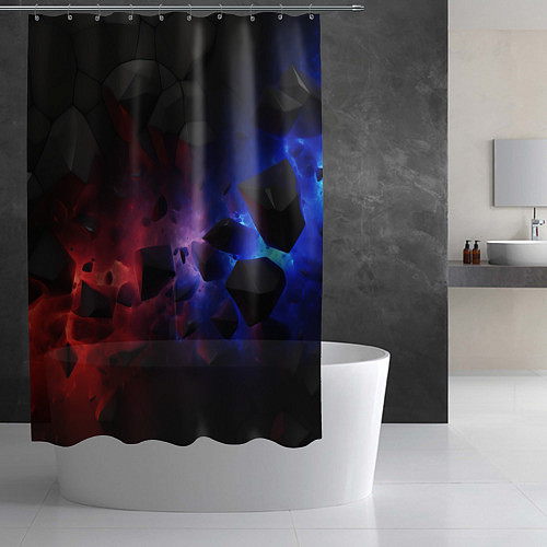 Шторка для ванной Синие и красные абстрактные элементы / 3D-принт – фото 2