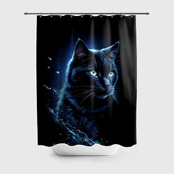 Шторка для душа Черный кот - брызги воды, цвет: 3D-принт