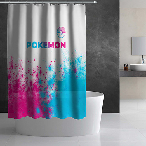 Шторка для ванной Pokemon neon gradient style: символ сверху / 3D-принт – фото 2