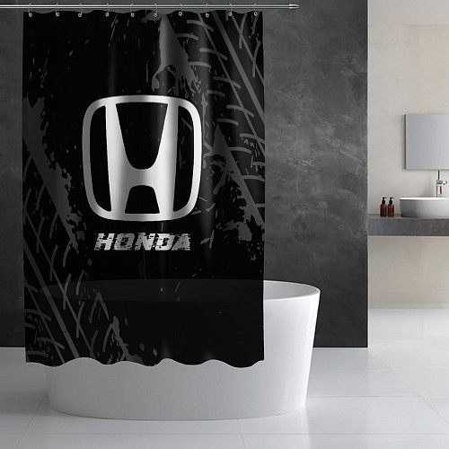 Шторка для ванной Honda speed на темном фоне со следами шин / 3D-принт – фото 2