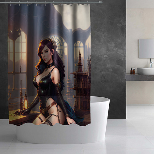 Шторка для ванной Красивая девушка в стиле стимпанк / 3D-принт – фото 2
