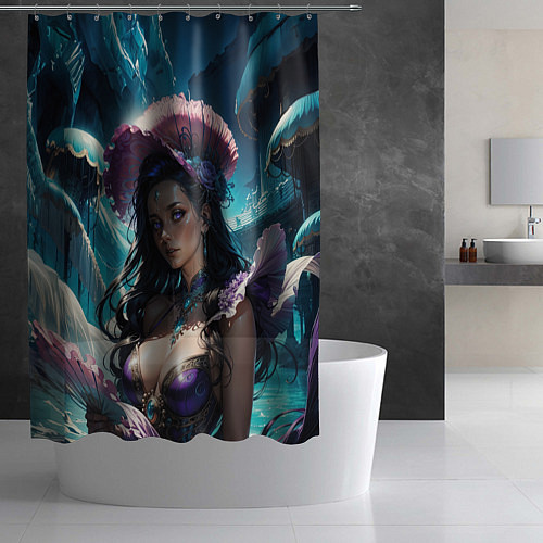 Шторка для ванной Девушка фэнтази с фиолетовыми волосами / 3D-принт – фото 2