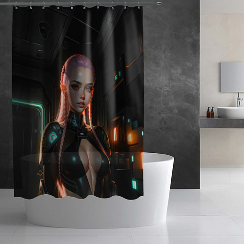 Шторка для ванной Красивая девушка киберпанк / 3D-принт – фото 2