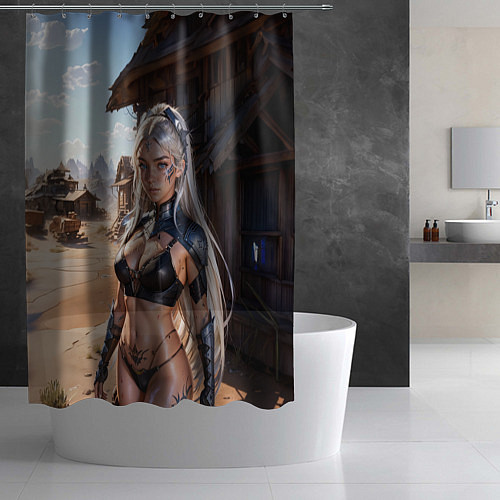 Шторка для ванной Девушка в стиле киберпанк / 3D-принт – фото 2