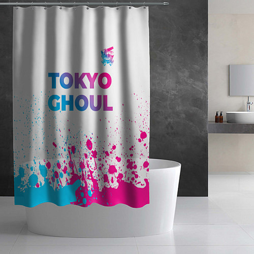 Шторка для ванной Tokyo Ghoul neon gradient style: символ сверху / 3D-принт – фото 2