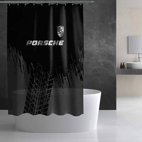 Шторка для ванной Porsche speed на темном фоне со следами шин: симво / 3D-принт – фото 2