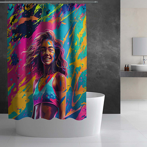 Шторка для ванной Девушка в буйстве красок / 3D-принт – фото 2