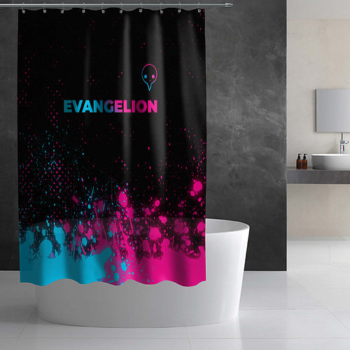 Шторка для ванной Evangelion - neon gradient: символ сверху / 3D-принт – фото 2