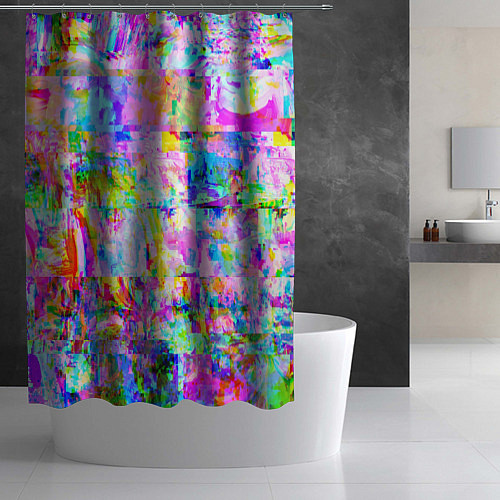 Шторка для ванной Яркий неоновый абстрактный Glitch / 3D-принт – фото 2