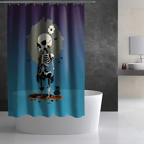 Шторка для ванной Funny skeleton - neural network - halloween / 3D-принт – фото 2