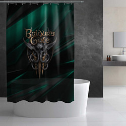 Шторка для душа Baldurs Gate 3 logo green geometry, цвет: 3D-принт — фото 2