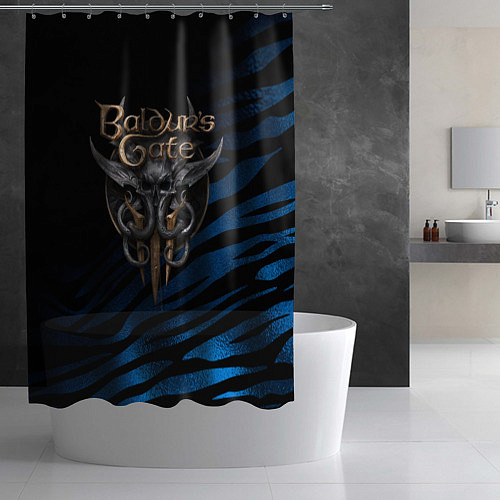 Шторка для ванной Baldurs Gate 3 logo blue geometry / 3D-принт – фото 2