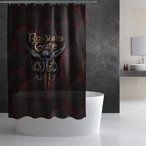 Шторка для ванной Baldurs Gate 3 logo red black geometry / 3D-принт – фото 2