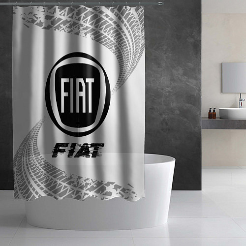 Шторка для ванной Fiat speed на светлом фоне со следами шин / 3D-принт – фото 2