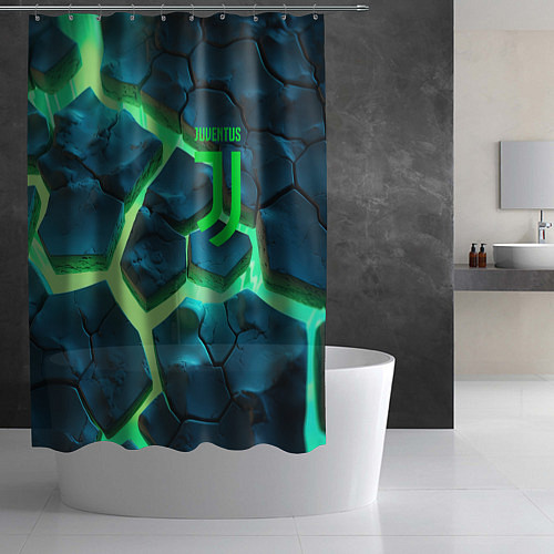 Шторка для ванной Ювентус разлом зеленых плит / 3D-принт – фото 2