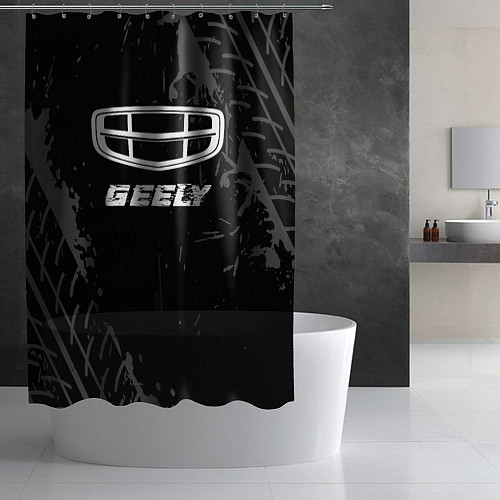 Шторка для ванной Geely speed на темном фоне со следами шин / 3D-принт – фото 2