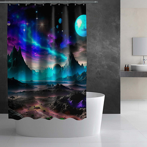 Шторка для ванной Фантастическая планета космос / 3D-принт – фото 2