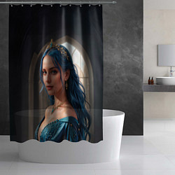 Шторка для душа Девушка принцесса с синими волосами, цвет: 3D-принт — фото 2