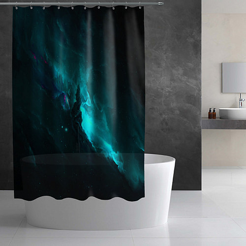 Шторка для ванной Голубое свечение в космосе / 3D-принт – фото 2