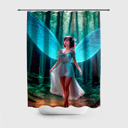 Шторка для душа Девушка фея в дремучем лесу, цвет: 3D-принт