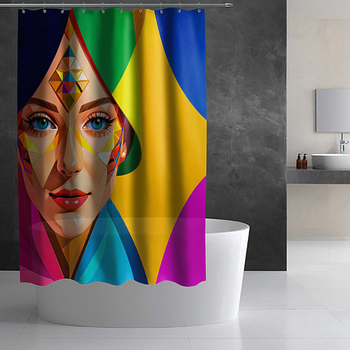 Шторка для ванной Девушка лицо с ромбическим орнаментом / 3D-принт – фото 2