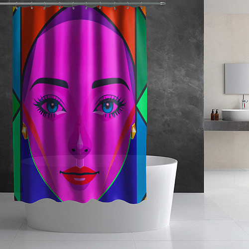 Шторка для ванной Девушка с голубыми глазами и фиолетовым лицом / 3D-принт – фото 2
