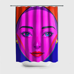 Шторка для душа Девушка с голубыми глазами и фиолетовым лицом, цвет: 3D-принт