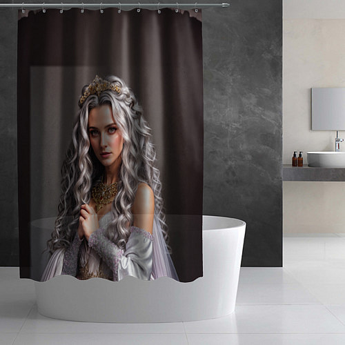 Шторка для ванной Девушка с пепельно-серыми вьющимися волосами / 3D-принт – фото 2
